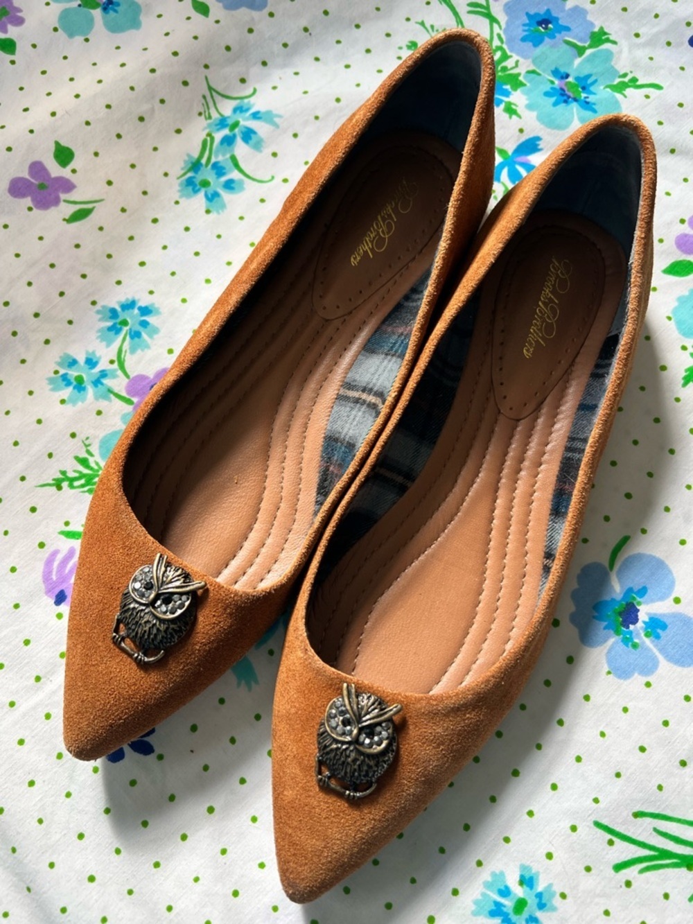 Brooks Brothers Suede Owl Pointed Toe Flats - 8